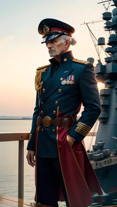 Admiral Stands Firm on Battleship Bridge