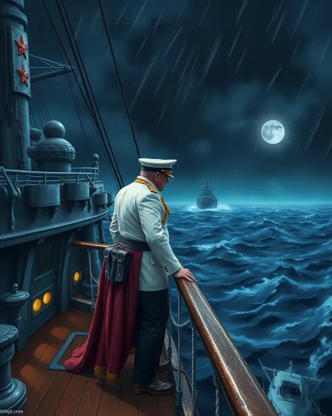 Admiral Stands Tall on Stormy Night Battleship Bridge