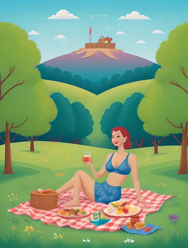 Adult Aunty Has Whimsical Picnic in Forest