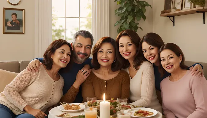 Adult Aunty Surrounded by Loved Ones