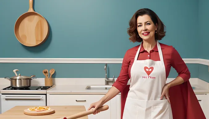 Adult Aunty as Superhero with Rolling Pin