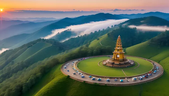 Aerial View of Gommateshwara Statue Amidst Lush Greenery
