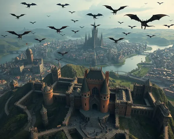 Aerial View of King's Landing with Dragons Flying Overhead.