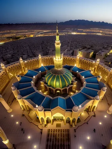 Aerial View of Masjid Nabawi Complex and Gardens