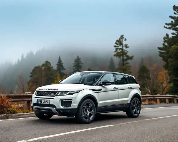 Agile Range Rover Evoque on Winding Mountain Road with Misty Forest Background