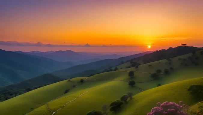 Ahobilam Hills at Sunset with Orange and Pink Sky