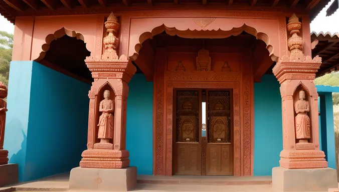 Ahobilam Temple Entrance with Intricate Stone Carvings and Doors