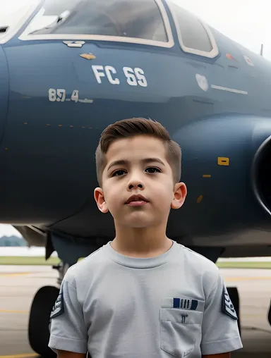 Air Force Boy Awe Inspired by Large Plane