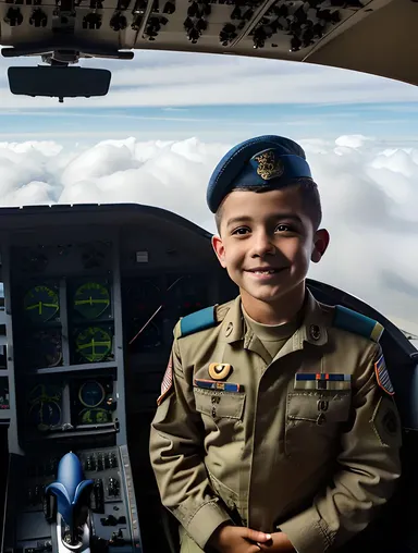 Air Force Boy Excited in Cockpit Cloud View