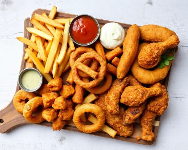 Air-Fried Snack Variety on Rustic Wooden Board