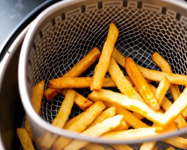 Air Fryer Basket Filled with Crispy Fries PNG