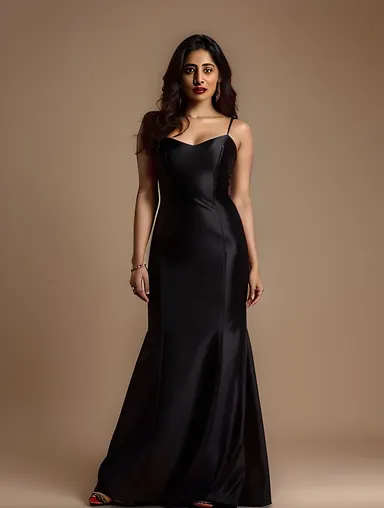 Akshara Hassan's Dramatic Portrait: Elegant Gown and Bold Hair.