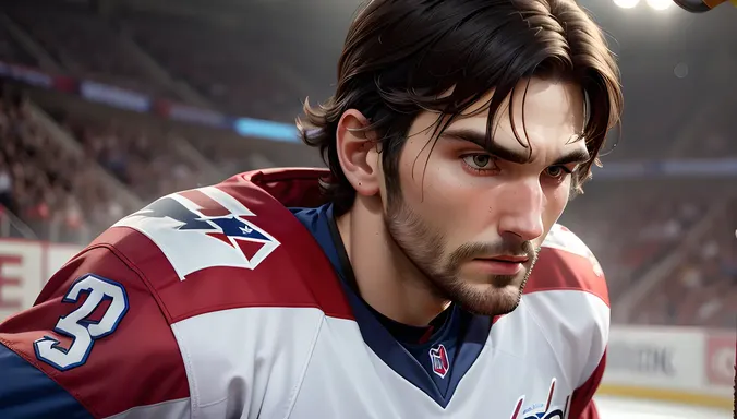 Alex Ovechkin's Determined Face with Hockey Stick