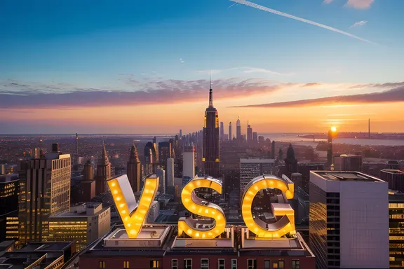 Alphabet Cityscape at Sunset with Buildings Shaped Like Letters