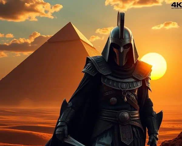 Ancient Egyptian Warrior in Front of Pyramid Wallpaper 4K