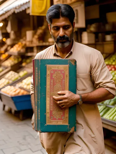 Ancient Granth Book in Bustling Market
