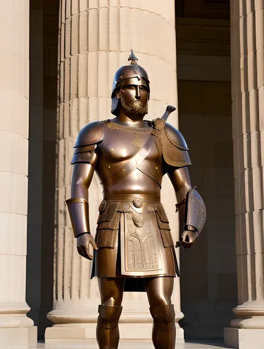 Ancient Greek Warrior Stone Carving at Temple Entrance
