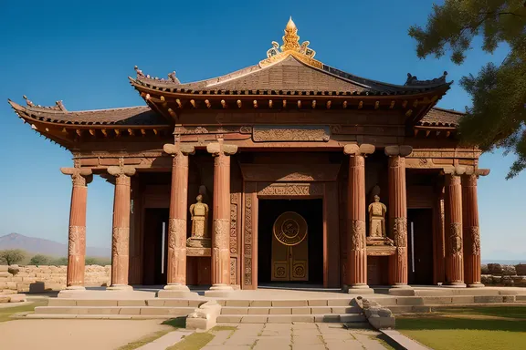 Ancient Temple with Intricate Carvings of A to G