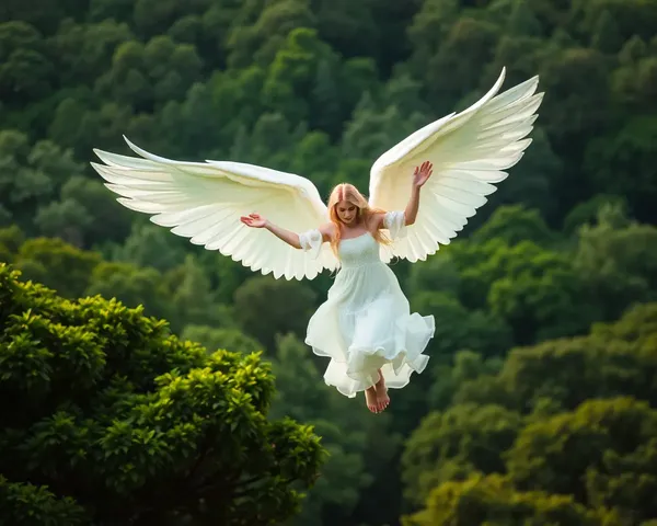 Angel Hovering Over Lush Green Forest