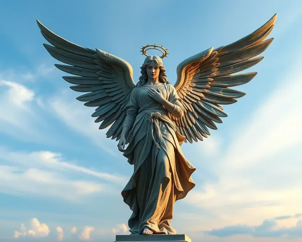 Angel Standing in Serene Blue Sky with Clouds