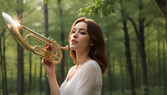 Angel Trumpet Floats Above Peaceful Forest with Swaying Trees