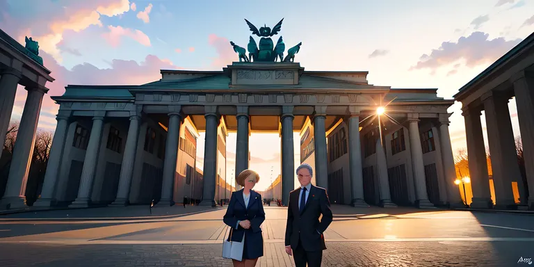 Angela Merkel's Leadership Symbolized by Brandenburg Gate Illustration