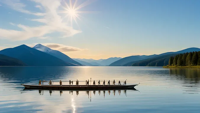 Angels Play Trumpets in Harmony Above Serene Lake