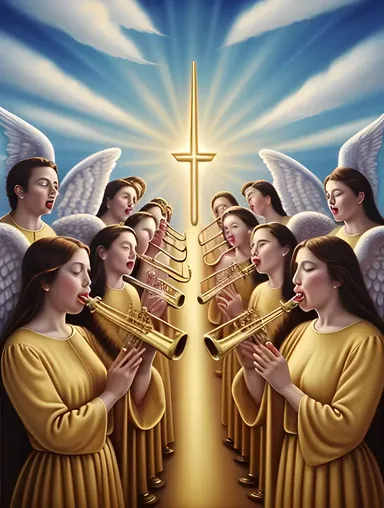 Angels with Trumpets in Heavenly Choir Illustration