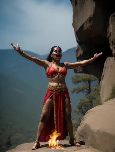 Angry Bhadrakali Summoning Elements with Outstretched Arms
