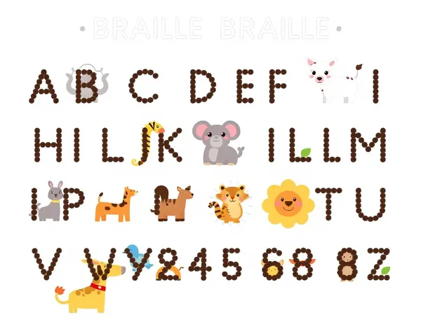 Animal-Themed Digital Braille Alphabet Illustration