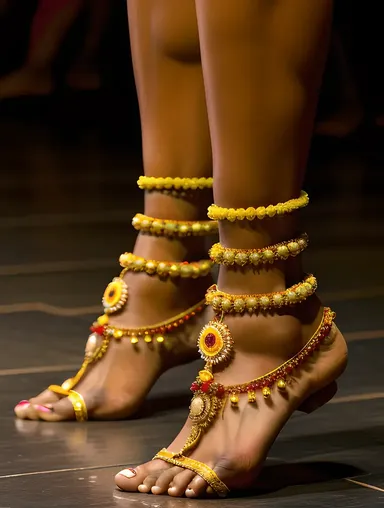 Anklet Adorned Feet Perform Rapid Fire Mohiniyattam Steps