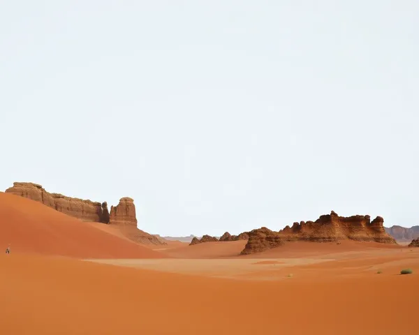 Arid Landscape with Red Sand Dunes and Rocky Outcroppings