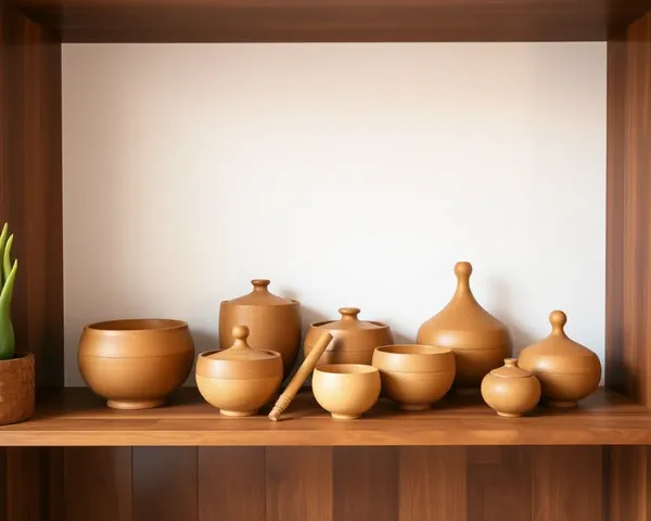 Artful Display of Wooden Uyyalas on Wooden Shelf