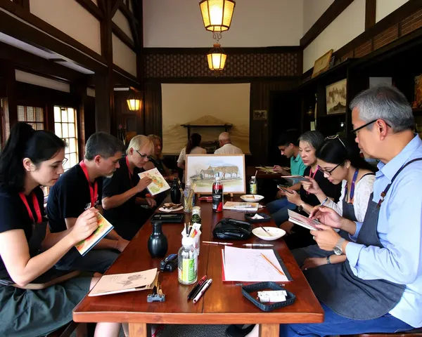 Artists Gather at Takiya's Wooden Sketching Table