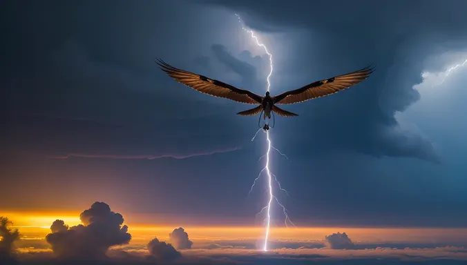 Aseel Soars Through Stormy Sky with Lightning Illuminating Clouds