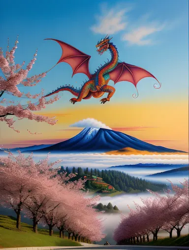Asian-Inspired Mural of Dragon and Cherry Blossoms