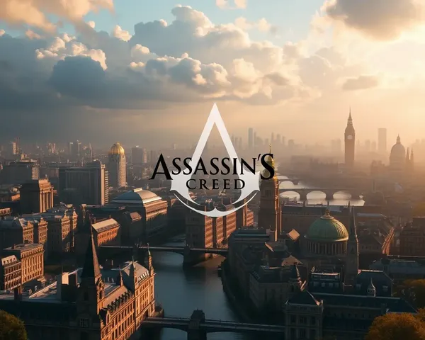 Assassin's Creed 4K Wallpaper: 18th Century London Cityscape with Assassin's Creed Logo
