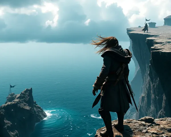 Assassin's Creed 4K Wallpaper: Edward Kenway on Crumbling Cliffside with Windy Hair