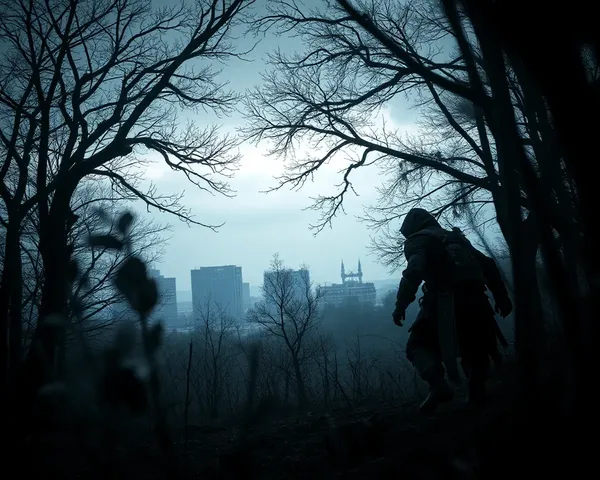 Assassin Sneaks Dark Forest Cityscape Distance