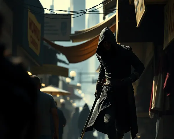 Assassin Sneaks Through Crowded Market Cityscape