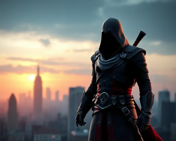 Assassin Stands City Skyline 4K Sunset