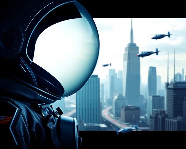 Astronaut's Suit and Helmet in Futuristic City