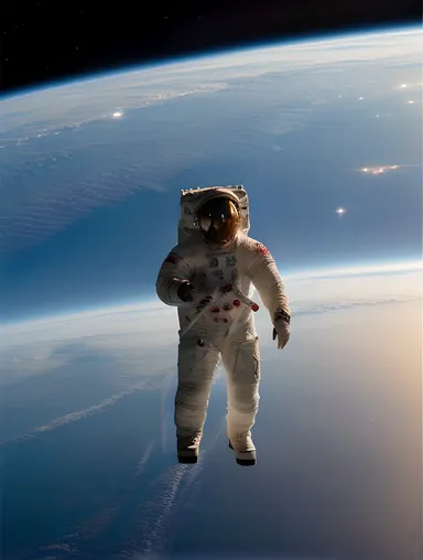 Astronaut Floats Unflaggingly Through Space