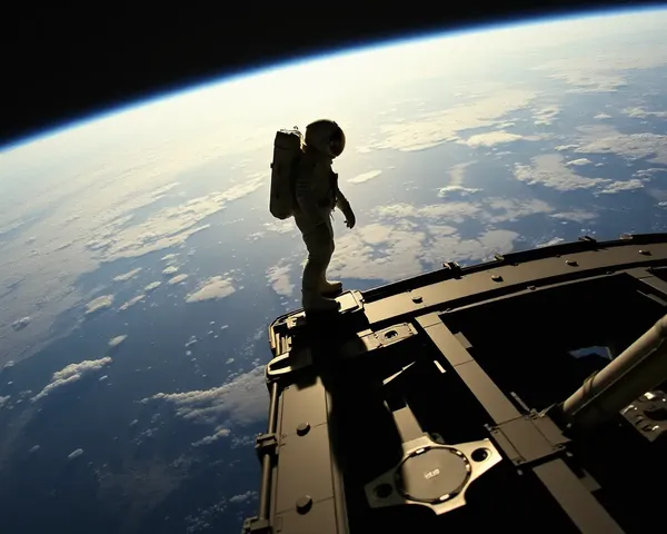 Astronaut Standing on Space Station Edge with Earth in Distance