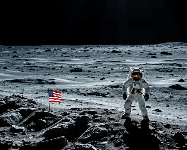 Astronaut Walking on Moon's Surface with Flag