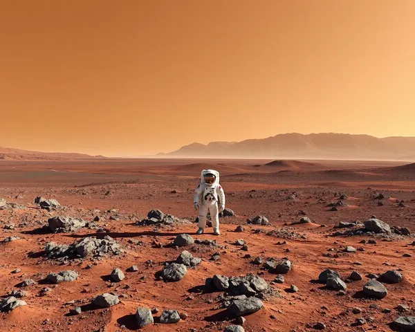 Astronaut on Mars with Rocky Terrain