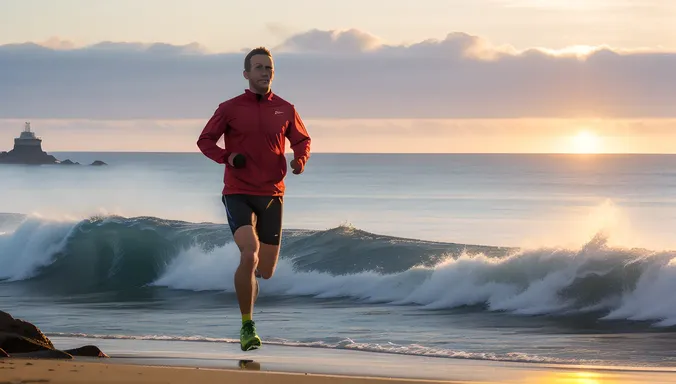 Athlete Runs Unflaggingly Along Scenic Coastal Path