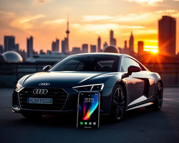 Audi Car with iPhone Wallpaper in City Skyline Sunset