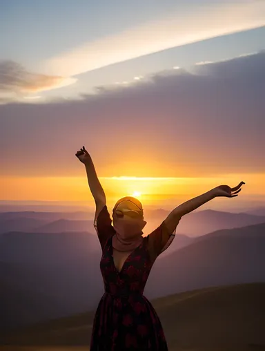 Awe-Inspired Niqab Girl by Sunset