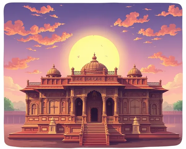 Ayodhya Mandir PNG: Majestic Ram Mandir Illustration at Sunset